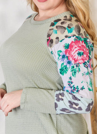 Hailey & Co Full Size Printed Round Neck Blouse - MimiStylez