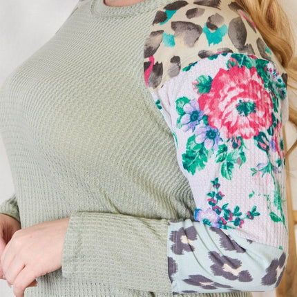Hailey & Co Full Size Printed Round Neck Blouse - MimiStylez