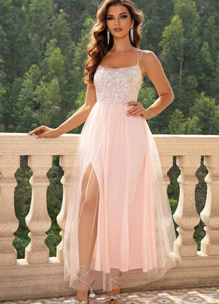 Lace-Up Backless Mesh Dress - MimiStylez