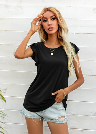 Round Neck Butterfly Sleeve Top - MimiStylez