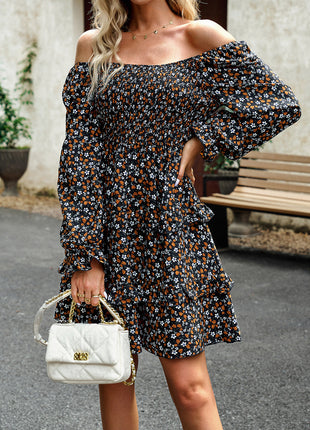 Smocked Flounce Sleeve Ruffled Dress