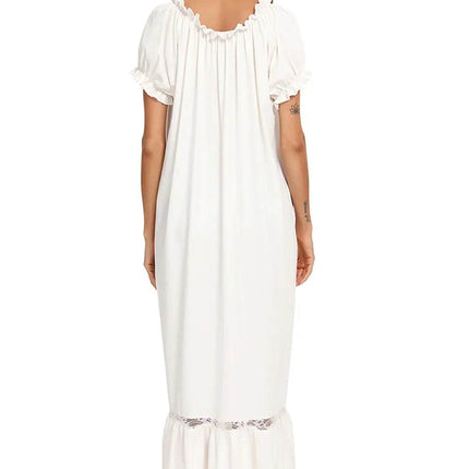 Lace Detail Short Sleeve Lounge Dress - MimiStylez