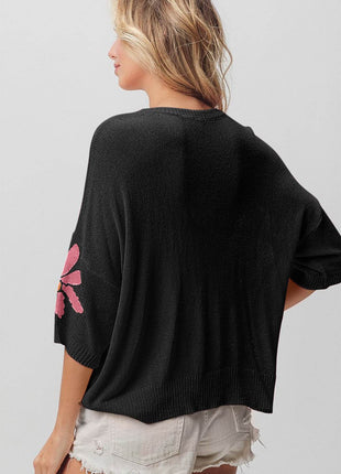 BiBi Floral Pattern Cropped Sweater - MimiStylez