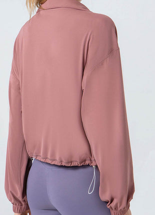 Drawstring Zip Up Dropped Shoulder Active Outerwear - MimiStylez