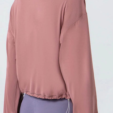 Drawstring Zip Up Dropped Shoulder Active Outerwear - MimiStylez