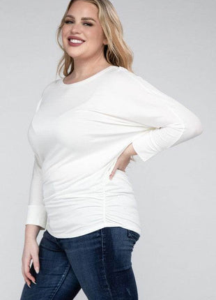 Plus Luxe Rayon Boat Neck 3/4 Sleeve Top - MimiStylez
