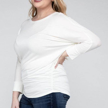 Plus Luxe Rayon Boat Neck 3/4 Sleeve Top - MimiStylez