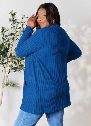 Basic Bae Full Size Ribbed Open Front Cardigan with Pockets - MimiStylez