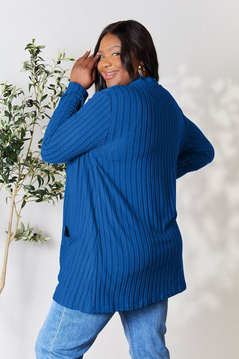 Basic Bae Full Size Ribbed Open Front Cardigan with Pockets - MimiStylez