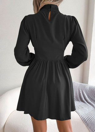 Cutout Turtleneck A-Line Mini Dress - MimiStylez