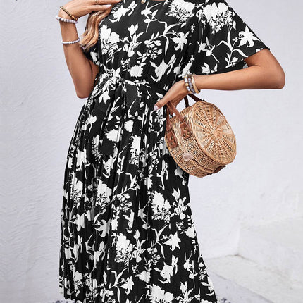 Printed Round Neck Short Sleeve Dress - MimiStylez