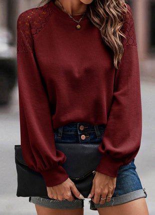 Lantern Sleeve Round Neck Blouse - MimiStylez