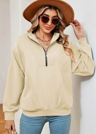 Half Zip Dropped Shoulder Sweatshirt - MimiStylez