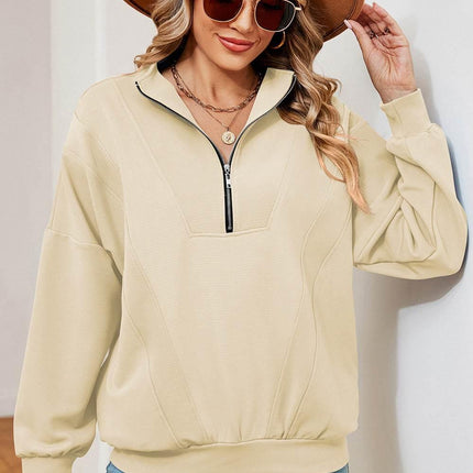 Half Zip Dropped Shoulder Sweatshirt - MimiStylez