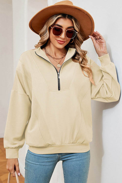 Half Zip Dropped Shoulder Sweatshirt - MimiStylez