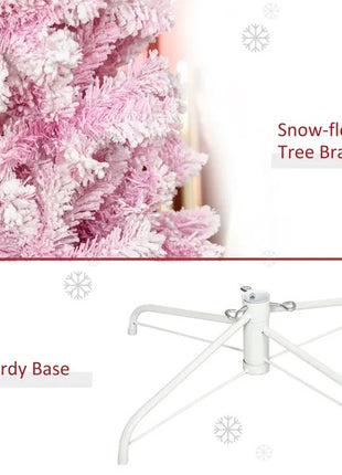 7.5FT Unlit Flocked Pink Christmas Tree Pencil Tree With Pine Shape And Realistic Branches