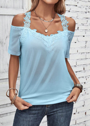 Full Size Lace Detail Short Sleeve T-Shirt - MimiStylez