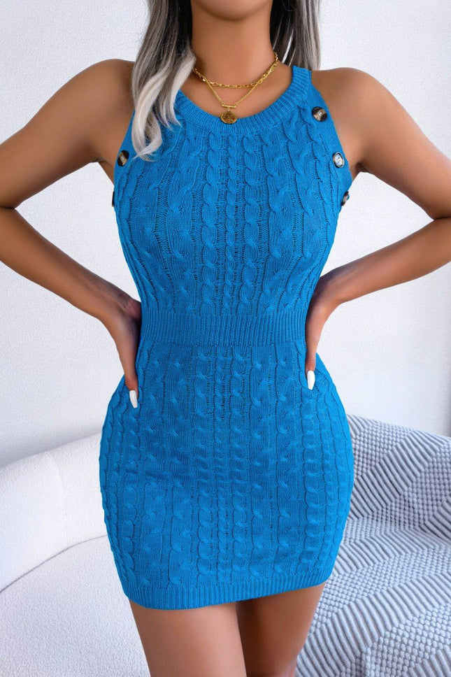 Decorative Button Sleeveless Cable-Knit Dress - MimiStylez