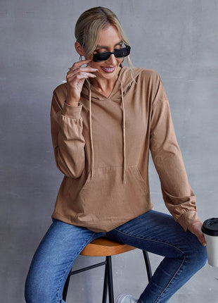 Drawstring Pocketed Dropped Shoulder Hoodie - MimiStylez