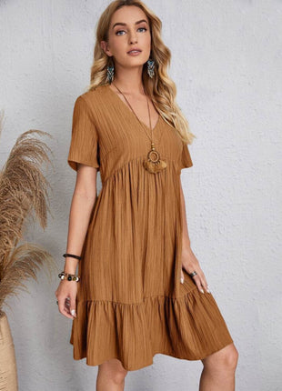 Full Size V-Neck Short Sleeve Dress - MimiStylez