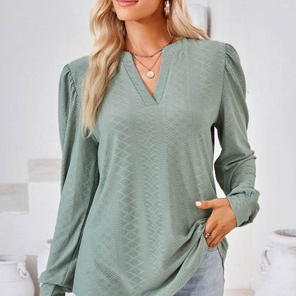 Notched Long Sleeve T-Shirt - MimiStylez
