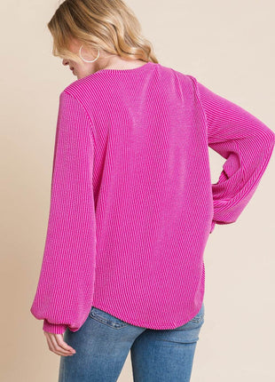 BOMBOM Long Sleeve Curved Hem Ribbed T-Shirt - MimiStylez