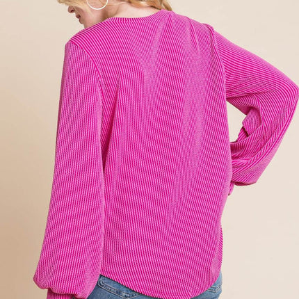 BOMBOM Long Sleeve Curved Hem Ribbed T-Shirt - MimiStylez