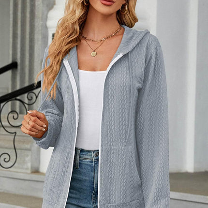 Drawstring Zip Up Long Sleeve Hoodie - MimiStylez