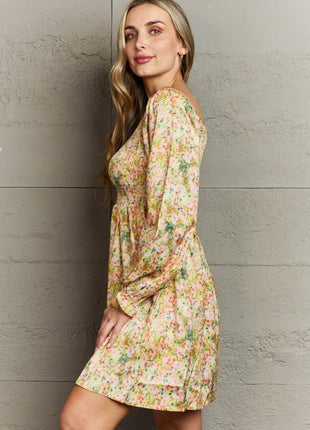 Floral Smocked Square Neck Dress - MimiStylez