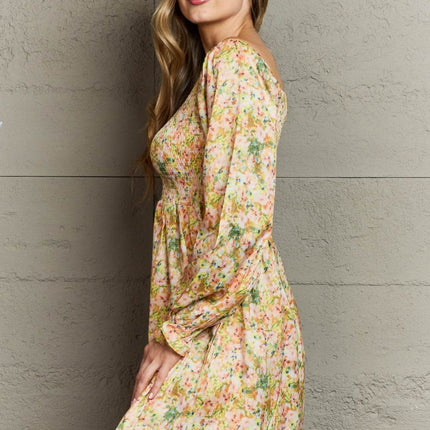 Floral Smocked Square Neck Dress - MimiStylez