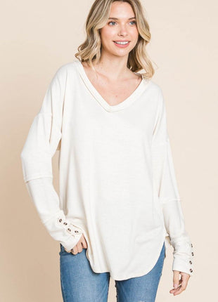 Culture Code Full Size V-Neck Dropped Shoulder Blouse - MimiStylez