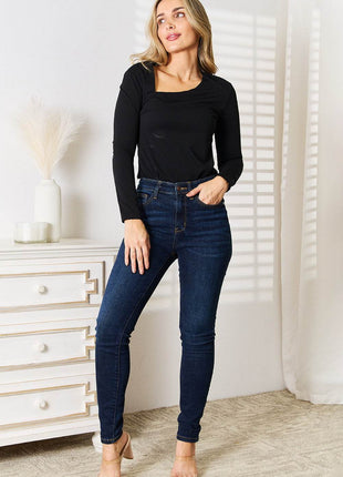 Basic Bae Asymmetrical Neck Long Sleeve Top - MimiStylez