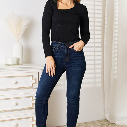 Basic Bae Asymmetrical Neck Long Sleeve Top - MimiStylez
