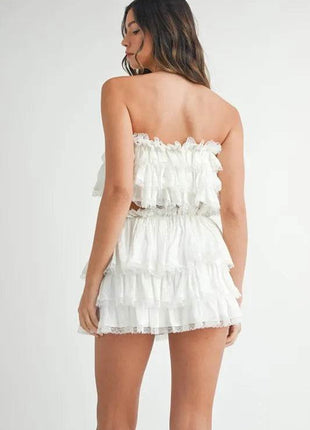 MABLE Ruffle Layered Crop Top and Mini Skirt Set - MimiStylez