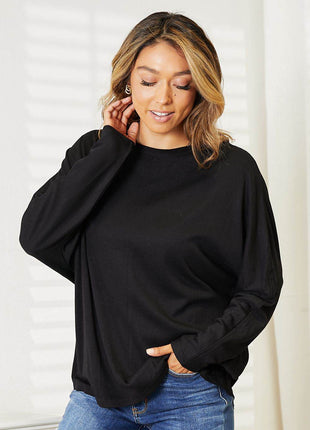 Double Take Seam Detail Round Neck Long Sleeve Top - MimiStylez