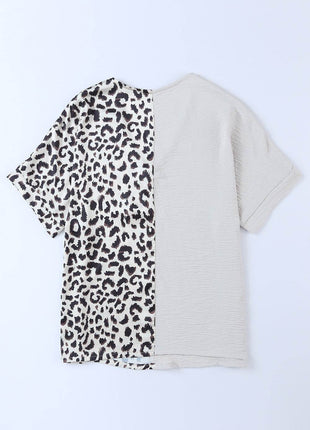 Leopard Color Block V-Neck Blouse - MimiStylez