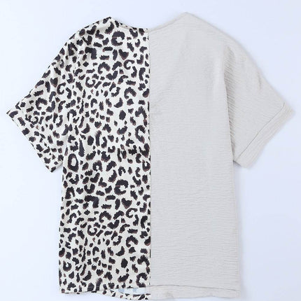 Leopard Color Block V-Neck Blouse - MimiStylez