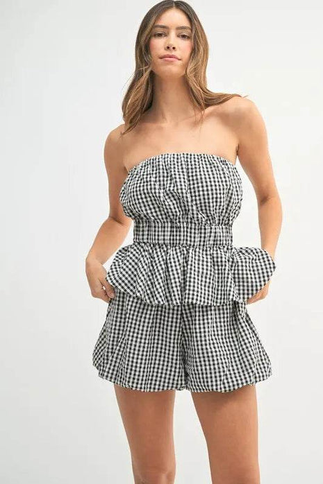 MABLE Gingham Tube Top and Shorts Set - MimiStylez