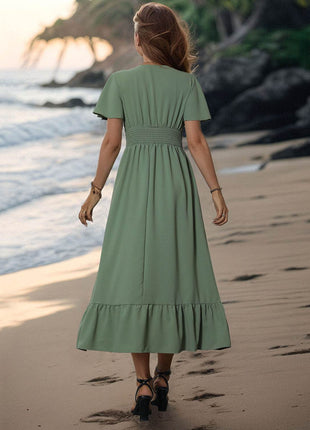 Surplice Flutter Sleeve Midi Dress - MimiStylez