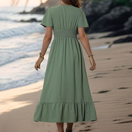 Surplice Flutter Sleeve Midi Dress - MimiStylez