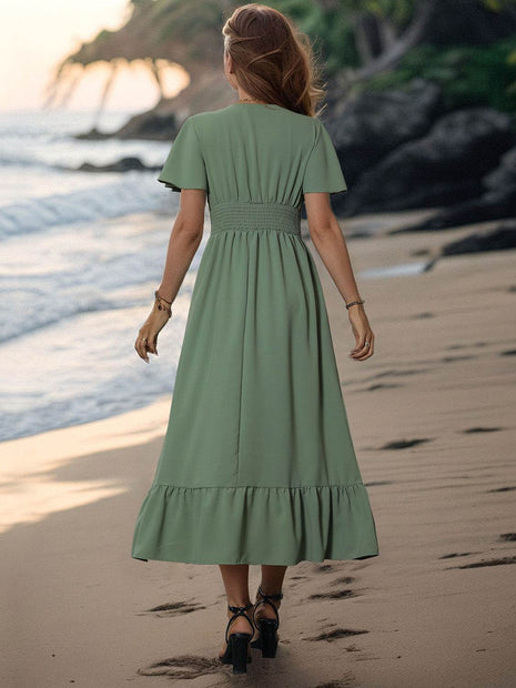 Surplice Flutter Sleeve Midi Dress - MimiStylez