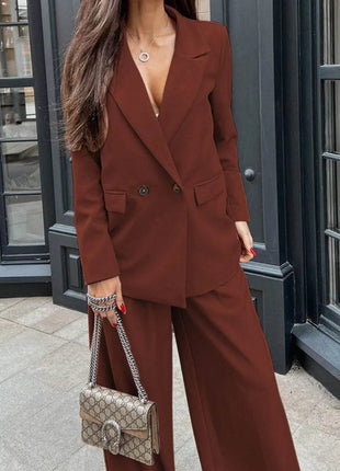 Buttoned Lapel Collar Long Sleeve Blazer and Pants Set - MimiStylez