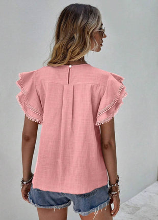 Ruffled Cap Sleeve Round Neck Blouse - MimiStylez