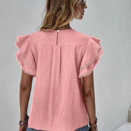 Ruffled Cap Sleeve Round Neck Blouse - MimiStylez