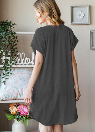 Heimish Full Size Ribbed Round Neck Short Sleeve Tee Dress - MimiStylez