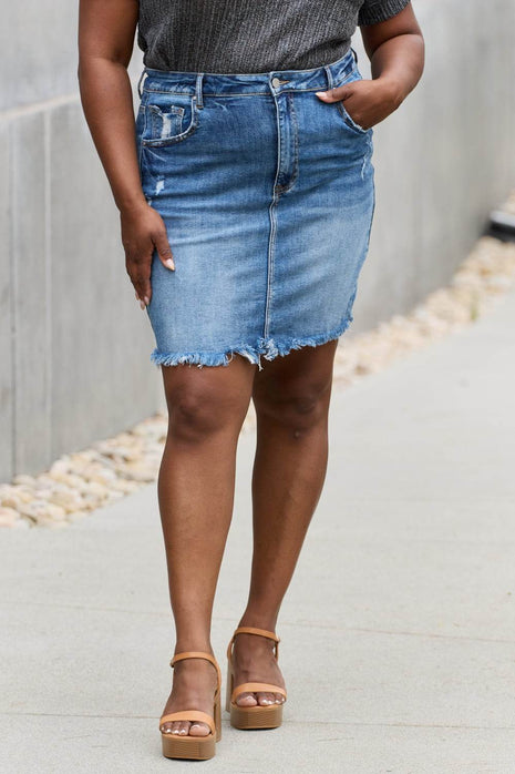 RISEN Amelia Full Size Denim Mini Skirt - MimiStylez
