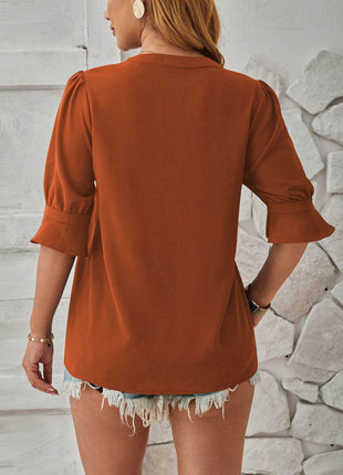 Notched Half Sleeve Blouse - MimiStylez