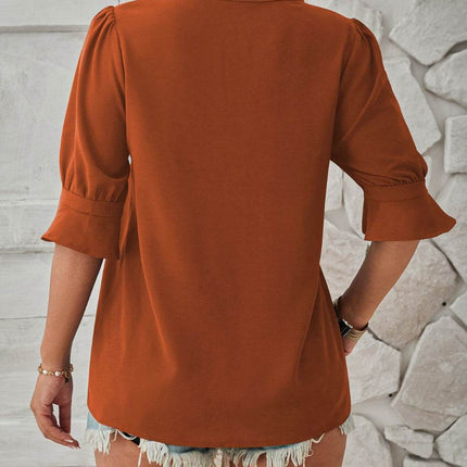 Notched Half Sleeve Blouse - MimiStylez