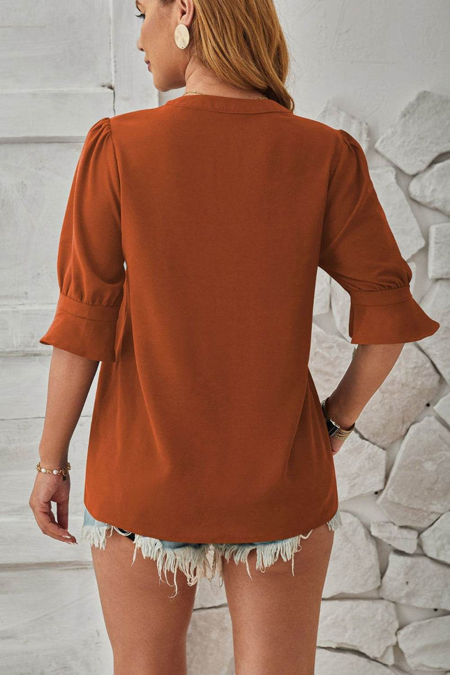 Notched Half Sleeve Blouse - MimiStylez