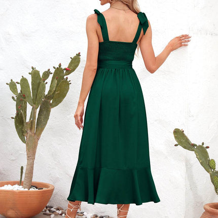Square Neck Tie Strap Midi Dress - MimiStylez